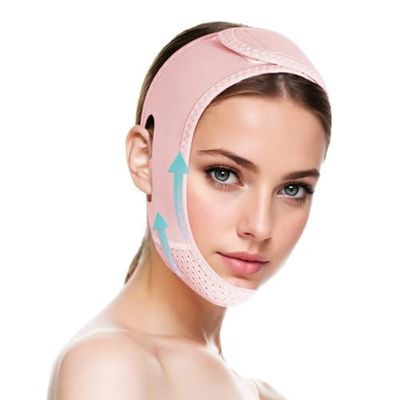 V Line Lifting Mask Chin strap for sleeping, V Line Lifting Mask for Women,Jaw ExerciserMedium,Pink
