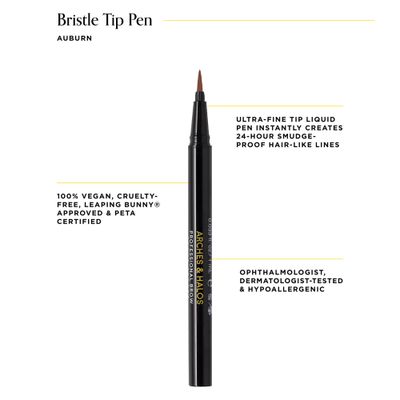 Arches & Halos Bristle Tip Pen - Full, Bold, More Defined Brows - Long-lasting, Smudge Proof, Pigmented Color - Vegan and Cruelty Free Makeup - Auburn - 0.02 fl oz
