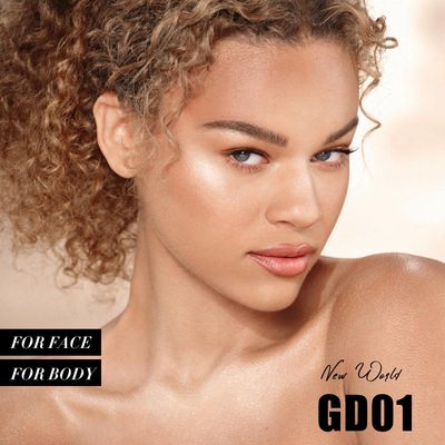 FOCALLURE Shimmer Face Highlighter Makeup Powder, Gel to Powder Glow Finish, Leaving a Lightweight &amp; Healthy Radiance, Long Lasting Luminous Face Body Highlighter Makeup,GD01 New World