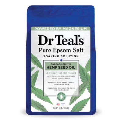 Dr Teal's Epsom Salt Magnesium Soak, Cannabis Sativa Hemp Seed Oil, 3 lbs