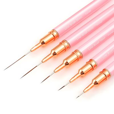 Komall Metallic Nail Art Brushes, 5Pcs Liner Brush Set, UV Gel Polish Painting Art Design Pen for Long Lines, Thin Details, Fine Drawing Sizes 48122025mm(Pink)