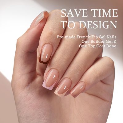 BTArtboxnails XCOATTIPS Press on Nails - French Tip Press on Nails, Fake Nails Short Square Nail Tips, Skin Tones Soft Gel Nails False Nail, Soak Off Acrylic Nails Valentines Day Gift