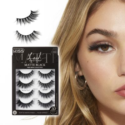 KISS Lash Couture Matte Black Faux Mink Eyelashes Multipack, Matte Twill, Black, Natural Looking, Cruelty-Free &amp; Vegan, Holds Curl, Comfortable, Seamless, Knot-Free Band | 4 Pairs