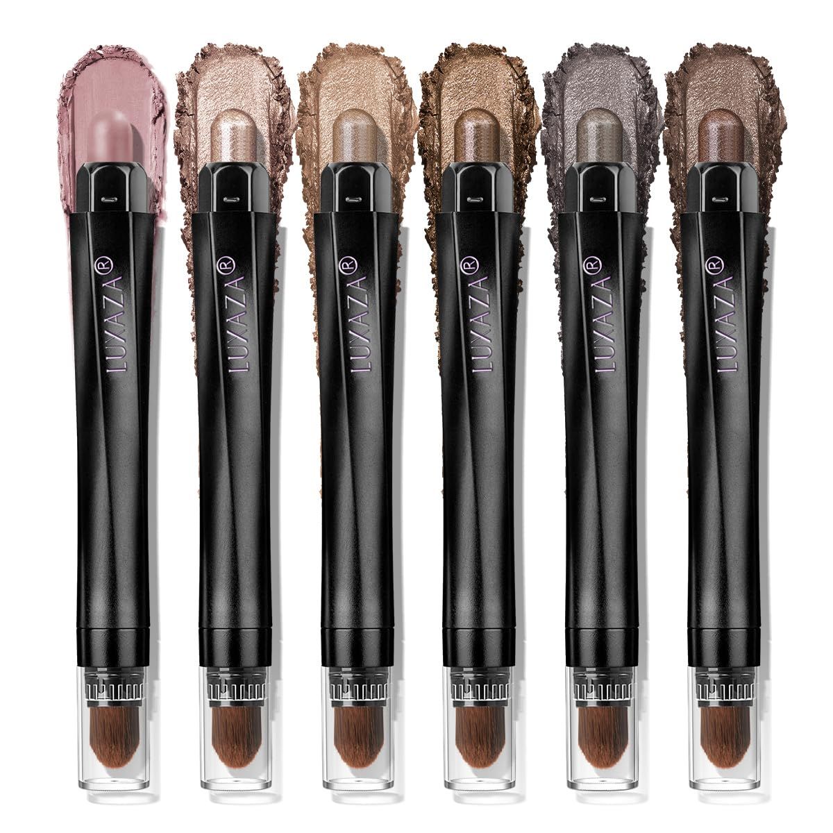 LUXAZA PRO Neutral Eyeshadow Stick Makeup Set, Metallic Shimmer Matte Cream Eye Shadow Eyeliner Brightener Pencil Crayon - Classic 6PCS A016