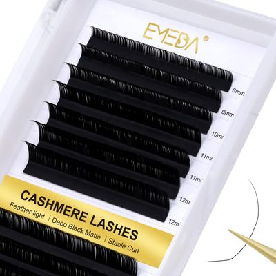 EMEDA Cashmere Volume Lash Extensions L LC LU Curl 0.03 0.05 0.07 thickness, 14 Rows Large Tray Super Matte Black Individual Eyelash Extensions(0.03 LC 8-16mm)