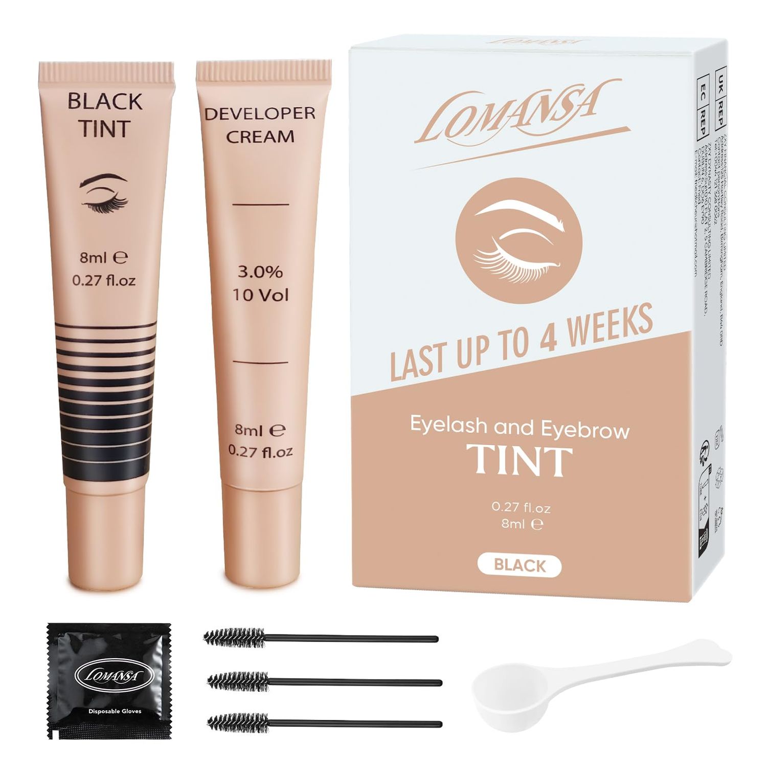 Lash Color Kit, Lomansa Professional Eyelash and Brow Color Kit, Instant Eyelash Color with Natural Black Effects, Safe &amp; Easy to Use 8ml