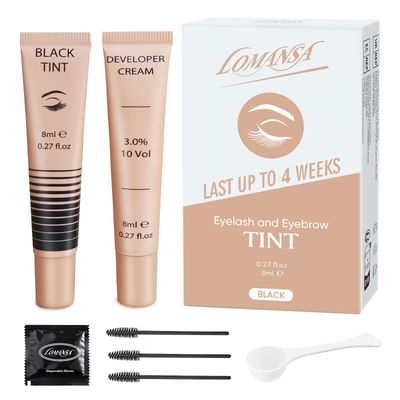 Lash Color Kit, Lomansa Professional Eyelash and Brow Color Kit, Instant Eyelash Color with Natural Black Effects, Safe &amp; Easy to Use 8ml