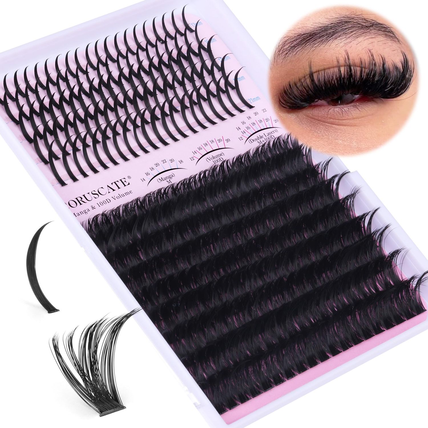 Lash Clusters 100D Long 12-20mm Lash Spikes, Thick Eyelashes Cluster Volume Individual Lashes DIY Spiky Lash Extension Mega Cluster Eyelash Extensions Mink Strips Lashes by CORUSCATE