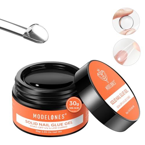 Modelones Soild Nail Glue Gel, 30g Soild Nail Glue for Press On Nails, Nail Tips and Acrylic Nails, Solid Gel Nail Glue, Long-Lasting Strong Adhesion Solid Gel Nail Art DIY Home, Need UV Light Cured