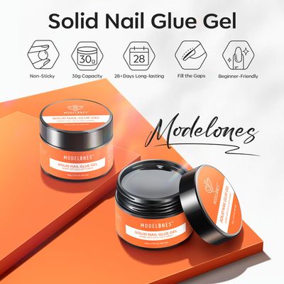 Modelones Soild Nail Glue Gel, 30g Soild Nail Glue for Press On Nails, Nail Tips and Acrylic Nails, Solid Gel Nail Glue, Long-Lasting Strong Adhesion Solid Gel Nail Art DIY Home, Need UV Light Cured