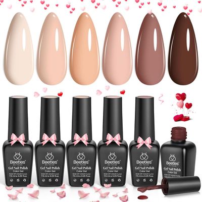 beetles Gel Polish Nail Set 6 Colors Skin Tones Collection Nude Brown Gel Nail Polish Pink Neutral Soak off Uv Led Lamp Needed Manicure Diy Home Gift for Girls