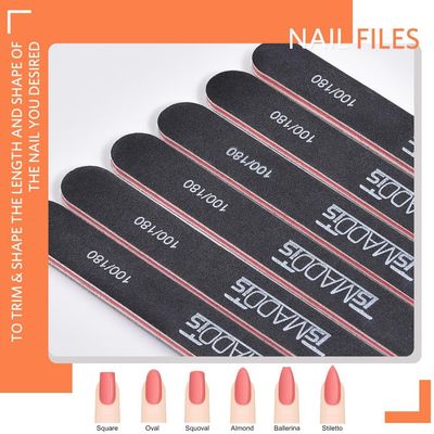 TsMADDTs Nail Files and Buffers, Professional Manicure Tools Kit Rectangular Art Care Buffer Block Tools 100180 Grit 12PcsPa(Black)
