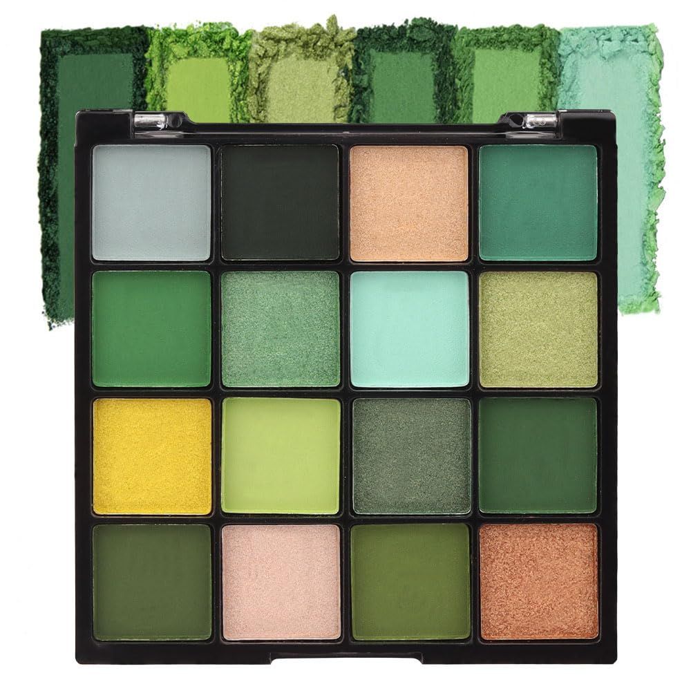 AMY&#39;S DIARY Green Eyeshadow Palette Green Glitter Makeup,Forest Green Yellow 16 Colors Matte Glitter Eyeshadow Long Lasting Colorful Eye Shadow Plattet for Christmas Women Girls