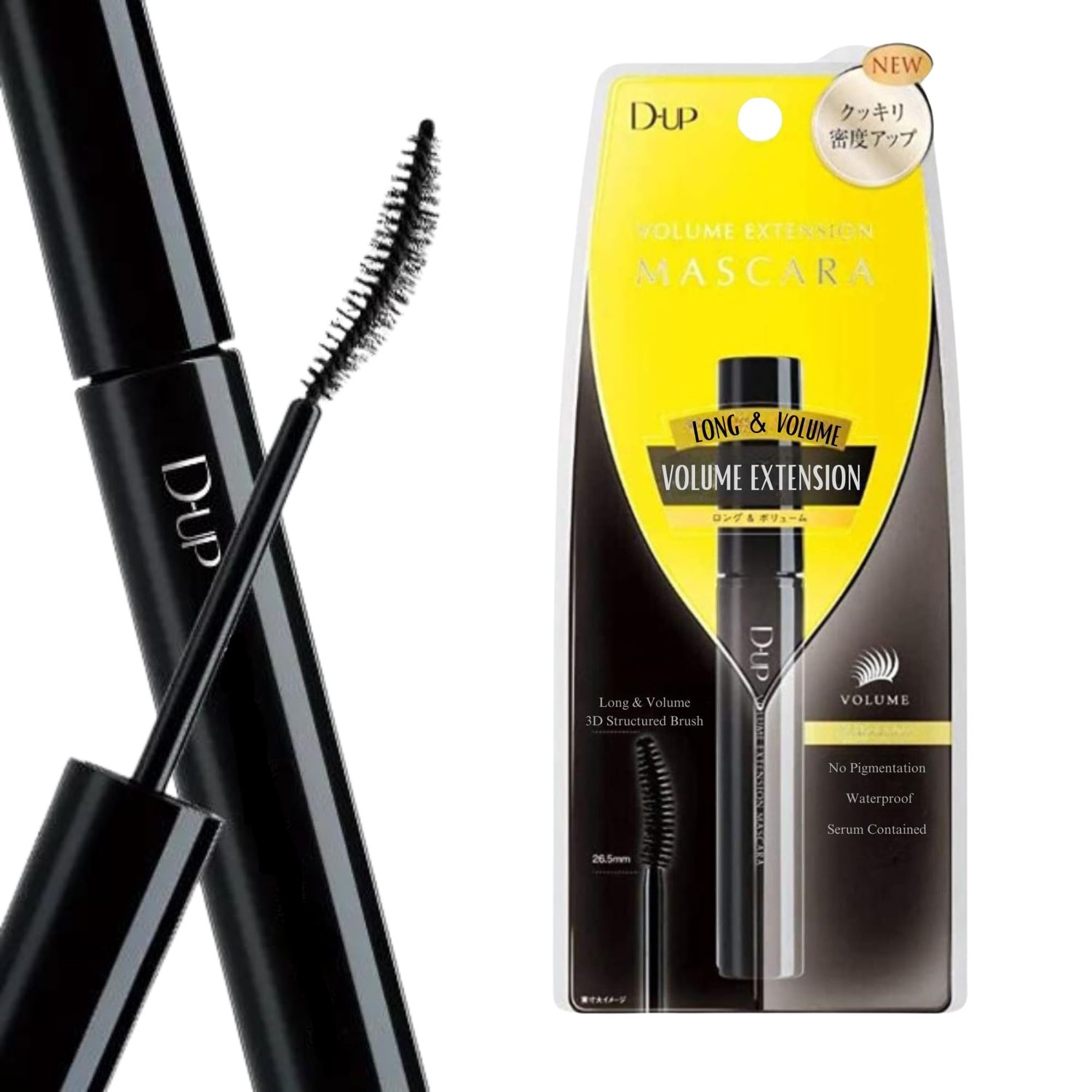 D-UP Volume Extension Mascara, Thick &amp; Lengthening Volume Mascara, Lash Extension Eye Makeup Look, Waterproof &amp; Smudge Free Japanese Lash Curl Effect, Super Volumous Eyelash, 1.4 Oz4g