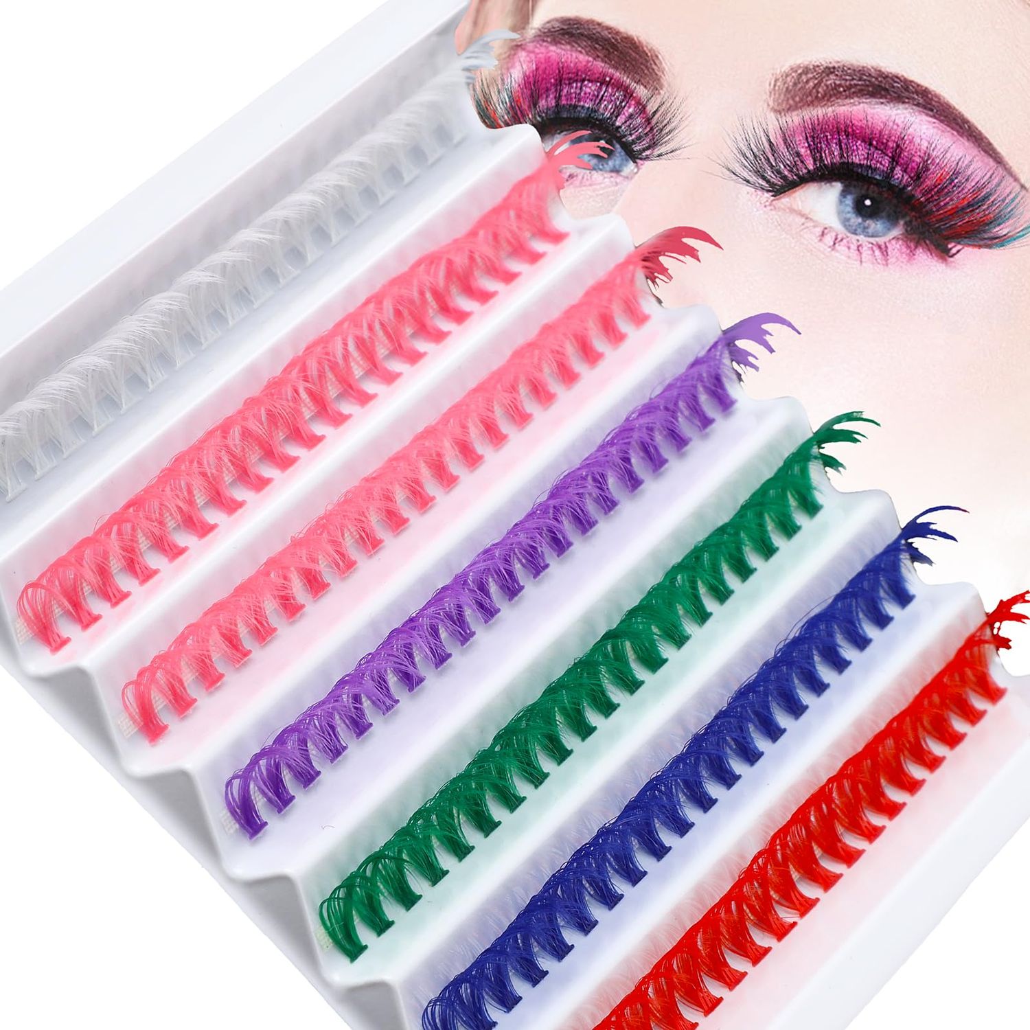 Sibba Colored Lashes Cluster, 14MM Individual False Lashes, Wispy &amp; Curl Eyelashes, DIY Eyelashes Extension at Home, 140Pcs Colorful Cluster Eyelashes