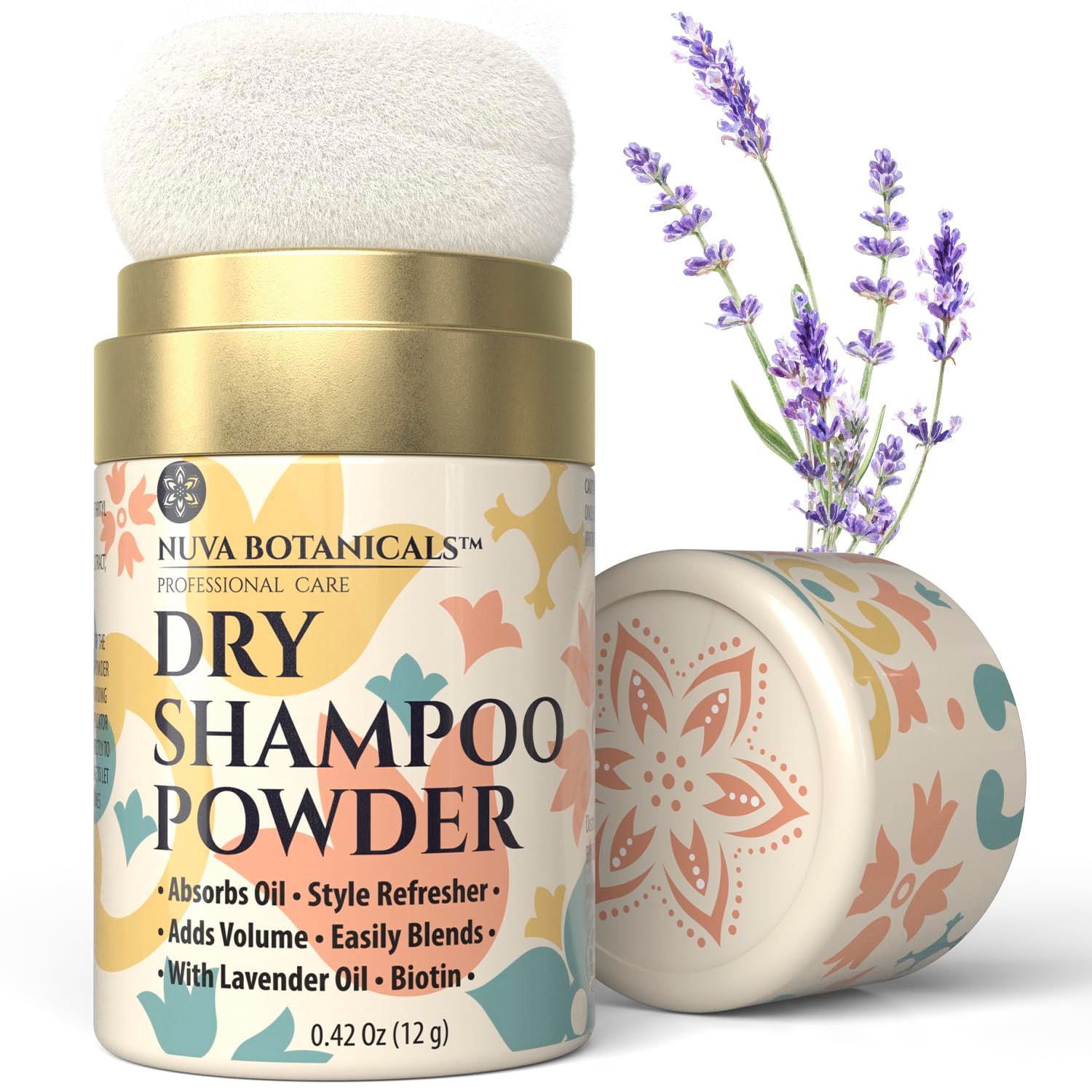 Nuva Botanicals Non Aerosol Dry Shampoo Powder with Biotin - Powder Dry Shampoo for Women with Lavender Extract and Korean Ginseng - Voluminazing Dry Shampoo Travel Size Dry Shampoo (0.42 oz)