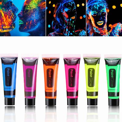 6 Pcs Glow in the Dark Face Body Paint,Blacklight Neon Face &amp; Body Paints,Easily Cleanable Face &amp; Body Paint Set Neon Body Makeup Glow in the Dark Party Supplies
