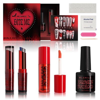 MLSMILE Halloween Makeup Kit,Halloween Press On Nail With Tools,SFX Make up Set Fake Blood Cream,Powder Lipstick,two-tone eyeshadow,2024 New Halloween Party Supplies