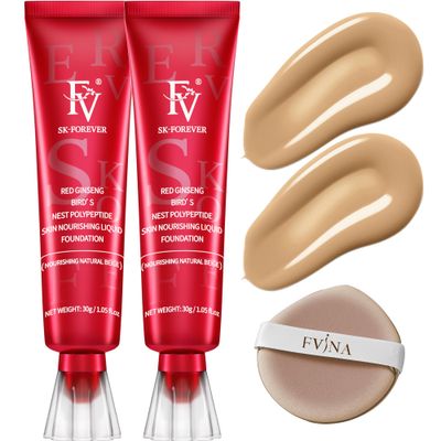 FV 2 Pack Hydrating Liquid Foundation Makeup, Waterproof &amp; Lightweight, Natural Finish with Medium Coverage, Ideal for Dry and Normal Skin (Nourishing Natural Beige)
