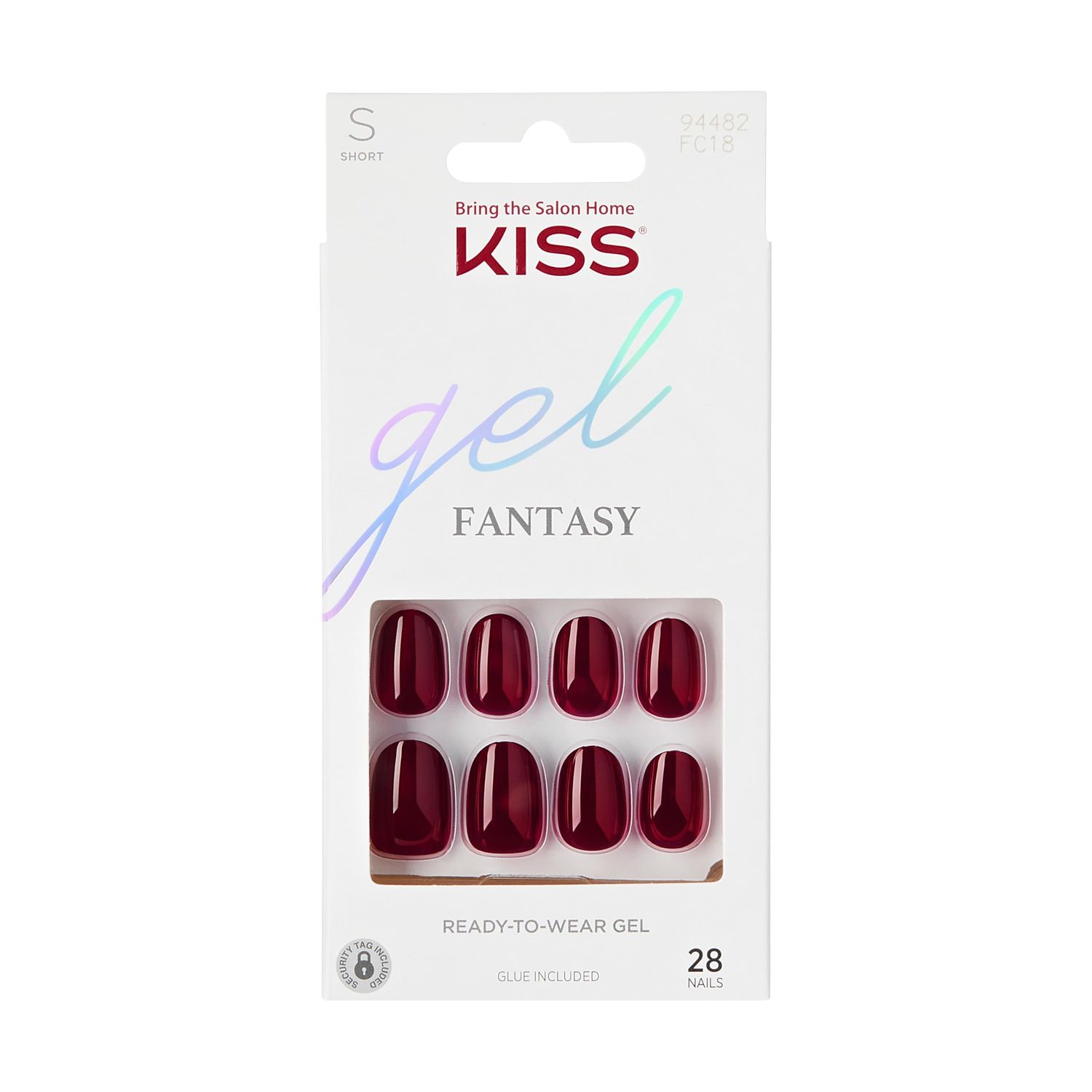 KISS Gel Fantasy, Press-On Nails, Nail glue included, &#39;One Call&#39;, Red, Short Size, Oval Shape, Includes 28 Nails, 2g glue, 1 Manicure Stick, 1 Mini File