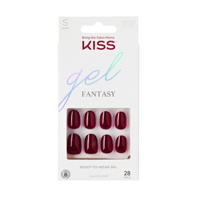 KISS Gel Fantasy, Press-On Nails, Nail glue included, &#39;One Call&#39;, Red, Short Size, Oval Shape, Includes 28 Nails, 2g glue, 1 Manicure Stick, 1 Mini File
