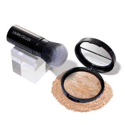LAURA GELLER NEW YORK Get Glowing Kit (2pc) Baked Balance-n-Glow Illuminating Powder Foundation, Fair  Airbrush Kabuki Makeup Brush