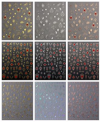 JMEOWIO 9 Sheets Moon Star Nail Art Stickers Decals Self-Adhesive Pegatinas Uas Sun Nail Supplies Nail Art Design Decoration Accessories