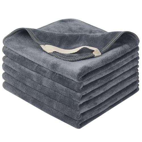 SINLAND Microfiber Facial Cloths Fast Drying Washcloth 12inch x 12inch Grey 6 pack