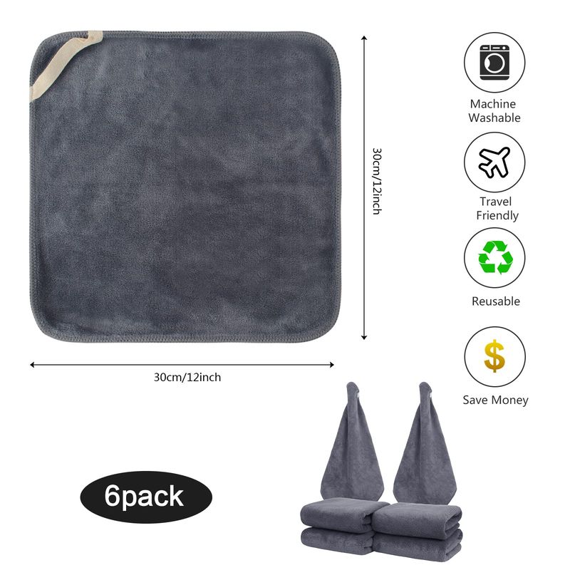 SINLAND Microfiber Facial Cloths Fast Drying Washcloth 12inch x 12inch Grey 6 pack