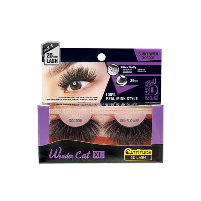 CATTITUDE 3D LASHES Sunflower Wonder Cat XL Faux Mink False Eyelashes, Lightweight &amp; Reusable, Cruelty-Free