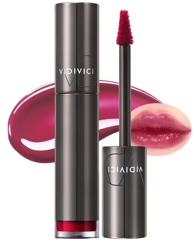 VIDIVICI Millennial Tint Glit - Transfer Proof Moisture Korean Lip Tint with Long-Lasting Color, Lightweight Water Jelly Texture, Hydrating &amp; Smudge-Free Lip Stain, 0.13oz (01 PLUM WITH ME)
