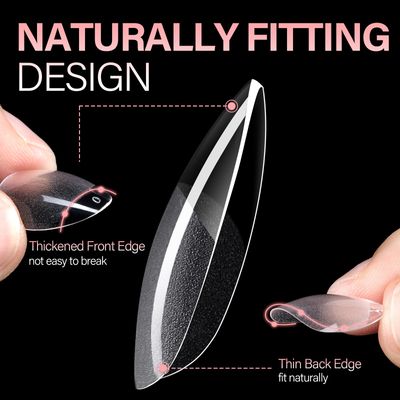 AILLSA Short Almond Nail Tips Soft Gel Pre-Shaped Acrylic Nail Tips Half Matte Full Cover Nail Tips Clear Gelly Press on Flase Nail Tips for Extension Nail Manicure Home DIY 240PCS 15Sizes