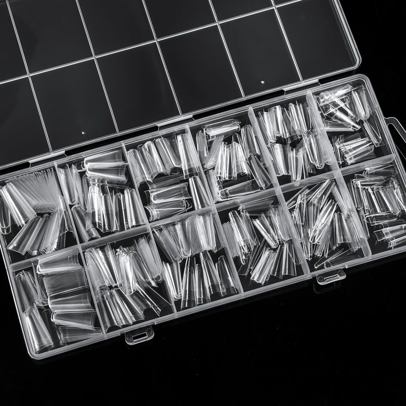 600PCS Half Cover Coffin Nail Tips - Acrylic Nail Tips, krofaue 12 Size Clear Nail Tips, Half Cover Acrylic False Nail Tips With Box for Nail Tips Art Salons and Home DIY (Clear)