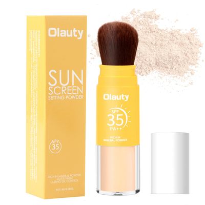 Mineral Sunscreen Setting Powder, SPF 35, Translucent Brush Setting Powder for Face, Long Lasting Oil Control Matte Loose Powder, Lightweight, Breathable (01# Translucent)