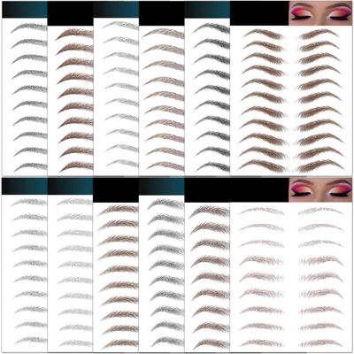 8 Sheets Eyebrows Tattoo Waterproof, 72 Pairs Eyebrow Tattoo Stickers Temporary Eyebrow Tattoos for Women &amp; Girl, Fake Eyebrows Peel Off False 4D Hair-like Instant Transfer Brows