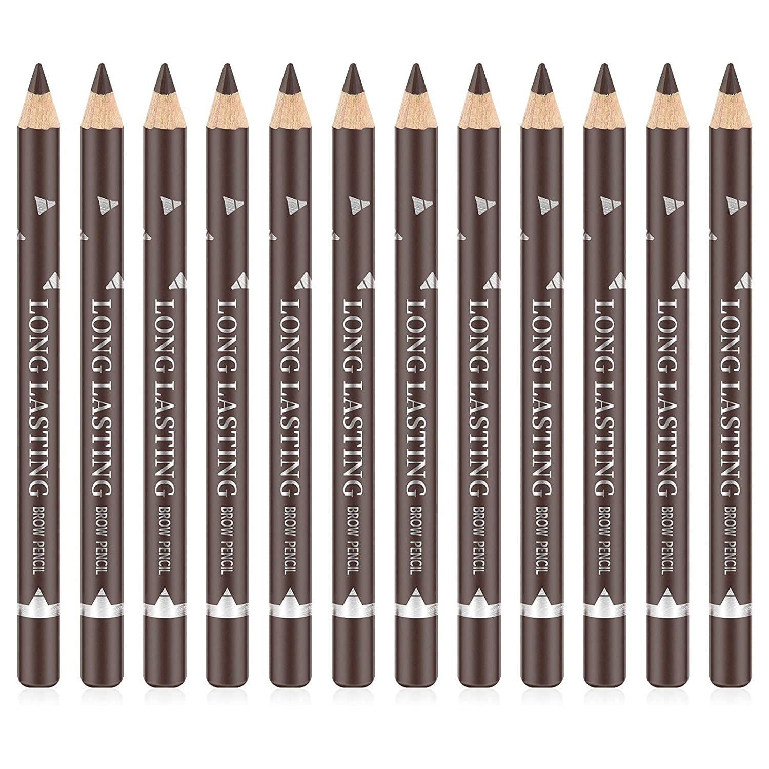 Go Ho 12 PCS Dark Brown Eyebrow Eyeliner Pencils Makeup Pen,Sweatproof Eye Brow Pencil,Long-lasting Nice Color Eyebrow Pen,Make up Brow Tint PencilsDark Brown