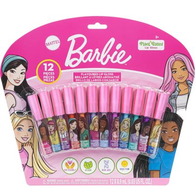 Townley Girl Barbie 12 Piece Plant Based Lip Gloss, Girls Party Favors, First Makeup Set for Girl, Perfect for Parties, Sleepovers, and Birthday Gifts, Ages 3