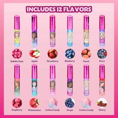 Townley Girl Barbie 12 Piece Plant Based Lip Gloss, Girls Party Favors, First Makeup Set for Girl, Perfect for Parties, Sleepovers, and Birthday Gifts, Ages 3