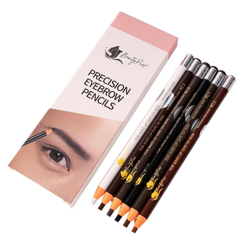 BeautyPros Peel-off Eyebrow Pencils, Brow Pencil Set For Marking, Eye Brow Pencils for Women Makeup, Long Lasting Eyebrow Pencil, Eyebrow Liners Shapes (6 Pieces) (Precision Eyebrow Pencil)