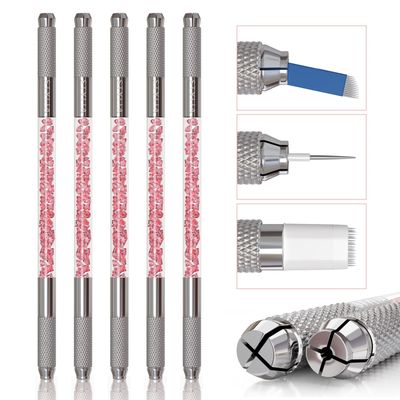 Microblading Supplies 5 Piece Double Sided Manual Tattoo Pen Kit for Permanent Makeup Supplies | Durable Aluminum Pen With Lock-Pin Tech &amp; Ergonomic Grip | Shape Eye Brows, Pink