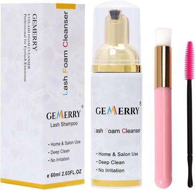 GEMERRY Lash Shampoo Eyelash Extension Cleanser 60ml Eyelash Shampoo for Lash Extensions with Brushes Paraben &amp; Sulfate Free for Makeup Remover Perfect for Professional &amp; Self Use