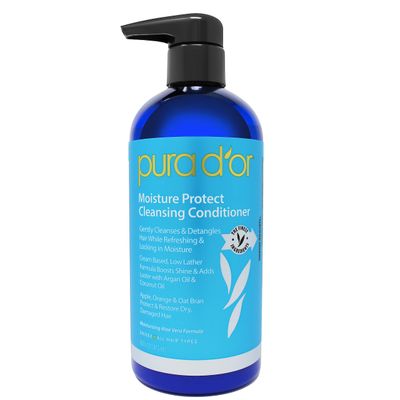 PURA D&#39;OR 16 Oz Moisture Protect Cleansing Conditioner - Low Lather - Detangles &amp; Restores Hair with Argan Oil, Lavender &amp; Other Select Natural Ingredients, No Sulfates - All Hair Types - Men &amp; Women
