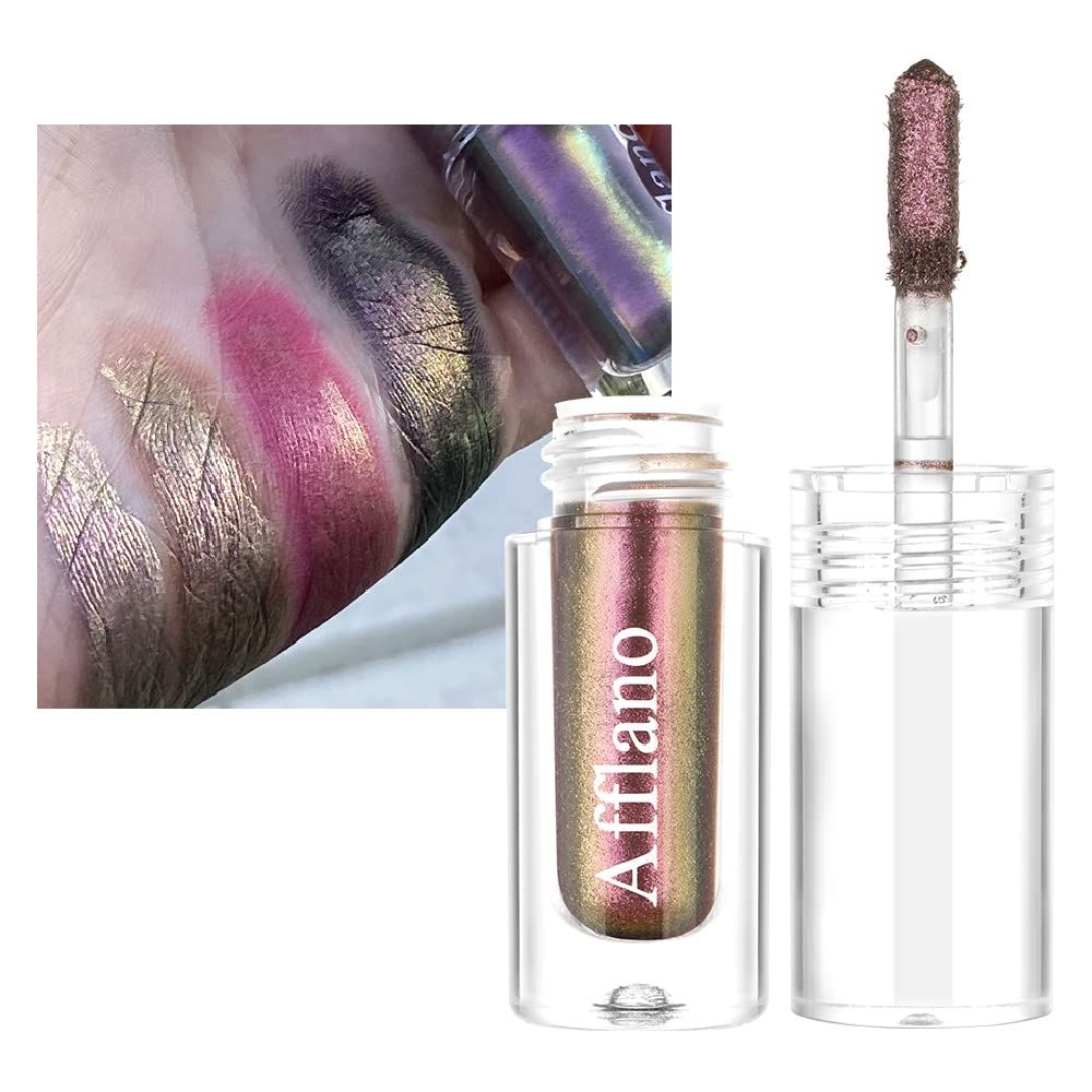 Afflano Liquid Eyeshadow Glitter Eye Makeup, Multichrome Purple Gold Eyeshadow Glitter Holographic Sombras Para Ojos, Iridescent Duo Chrome Sparkly Eye Shadow Ulti-Dimensional Eye Look #16