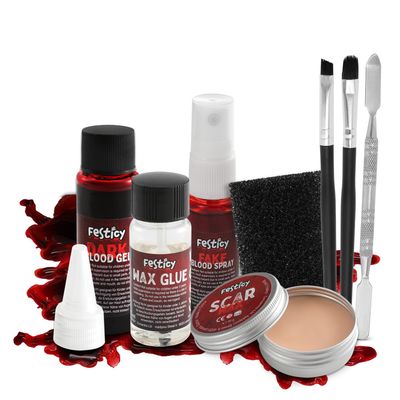 Festicy Halloween SFX Makeup Kit 2024 I Washable Fake Blood, Scar Wax, Fake Blood Spray I Perfect for Halloween Blood I Halloween makeup kit, Zombie makeup kit, Vampire makeup kit, Vampire blood
