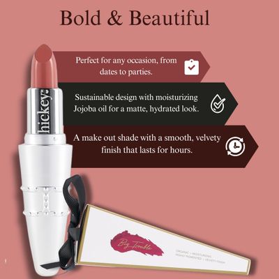 Hickey Lisptick MAKE OUT Mauve Long Lasting Moisturizing Matte Refillable Lipstick Lip Makeup and Cosmetic Essential Professional Creamy Hydrating Highly Pigmented Finish - 1.6 Ounces