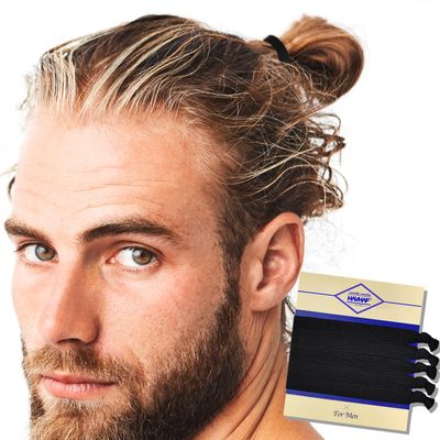 HAVHAF Knotted Mens Hair Ties For Men 5 pcs (Wide, Black) - No damage Crease Breakage Men with Long Hair | For Buns Curly Thick Elastic Hair Ties For Guys | Perfect hairtie For Men