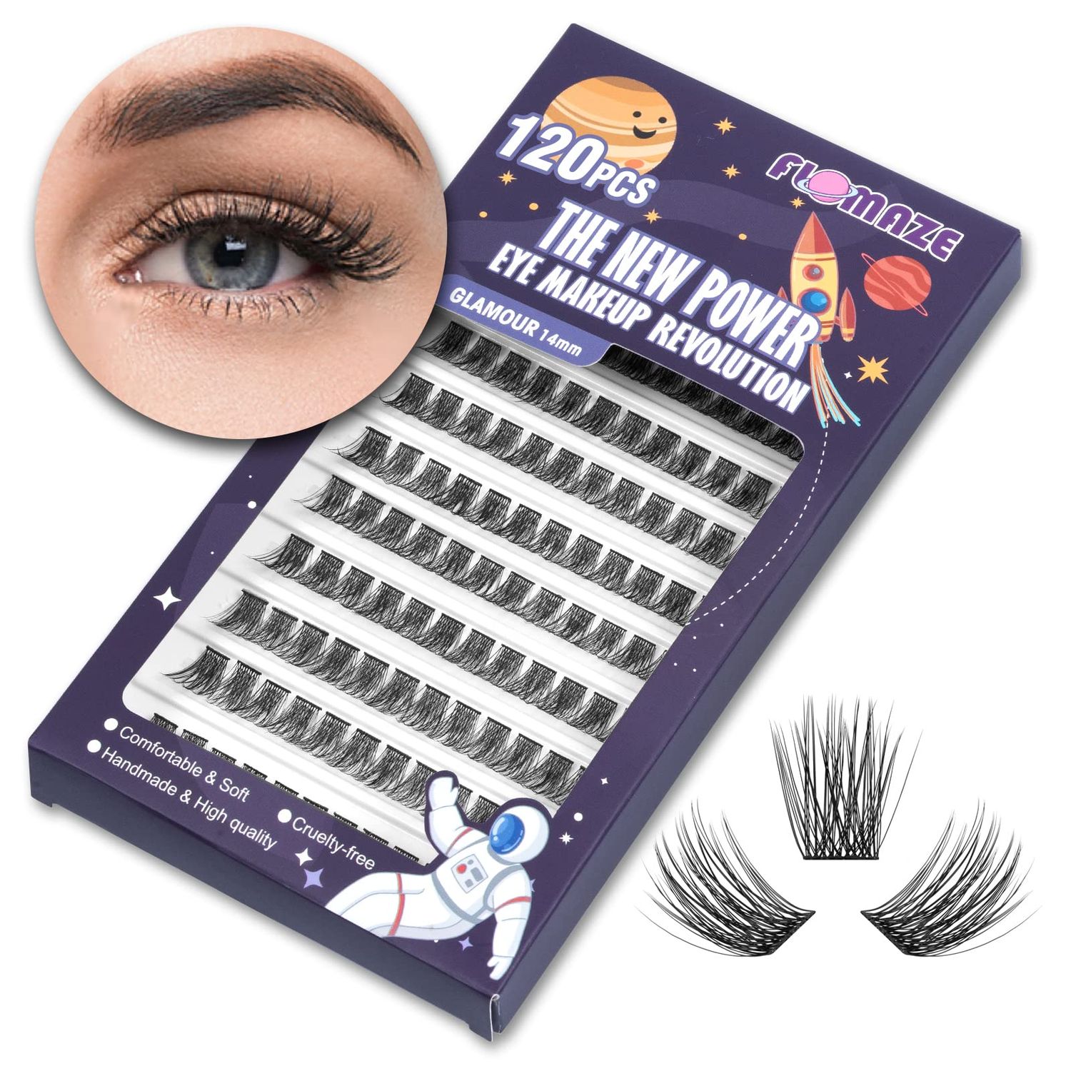 FLOMAZE Lash Clusters 120 Clusters DIY Eyelash Extension Natural Look Lightweight Comfortable Handmade Reusable Individual Lashes False Eyelashes DIY at Home (Glamour-10mm)