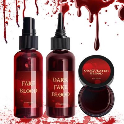 Halloween Fake Blood Spray 2.03oz  Dripping Blood 2.03ozCoagulated Blood 1.06oz Washable Realistic Fake Blood for Clothes Sfx Special Effects Makeup Kit for Vampire Zombie (3Red)