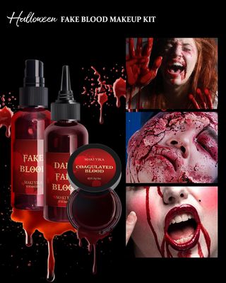 Halloween Fake Blood Spray 2.03oz Dripping Blood 2.03ozCoagulated Blood 1.06oz Washable Realistic Fake Blood for Clothes Sfx Special Effects Makeup Kit for Vampire Zombie (3Red)
