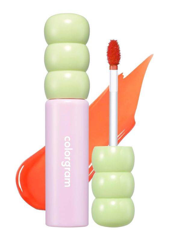 COLORGRAM Fruity Glass Tint 01 Flashing Apricot | Korean Long Lasting &amp; Waterproof Lip Stain | Glossy Dewy Lip Gloss with Apricot Coral Shade | Buildable, Blendable, Moisturizing | 0.11 Oz